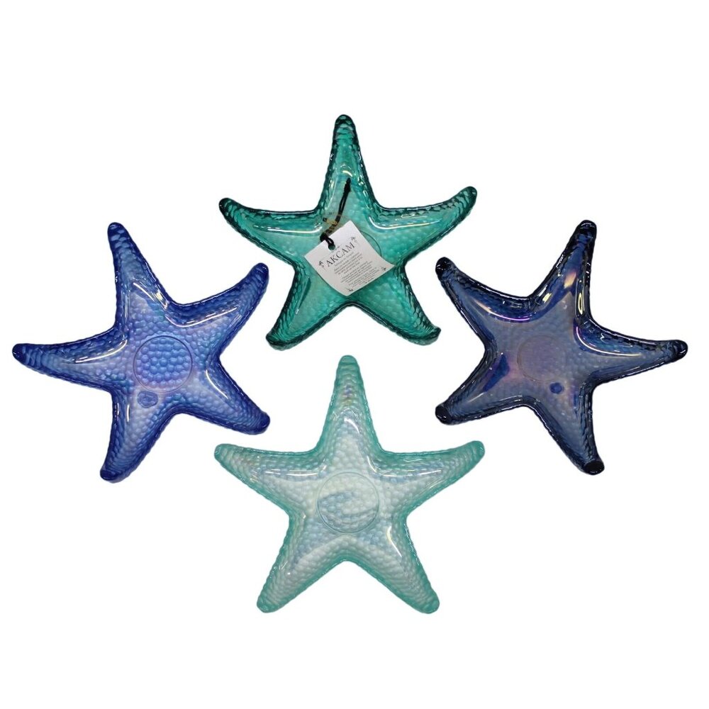 Akcam Starfish 4 Piece Blue Teal Dish Set Turkish Candy Nut Pebble Bottom